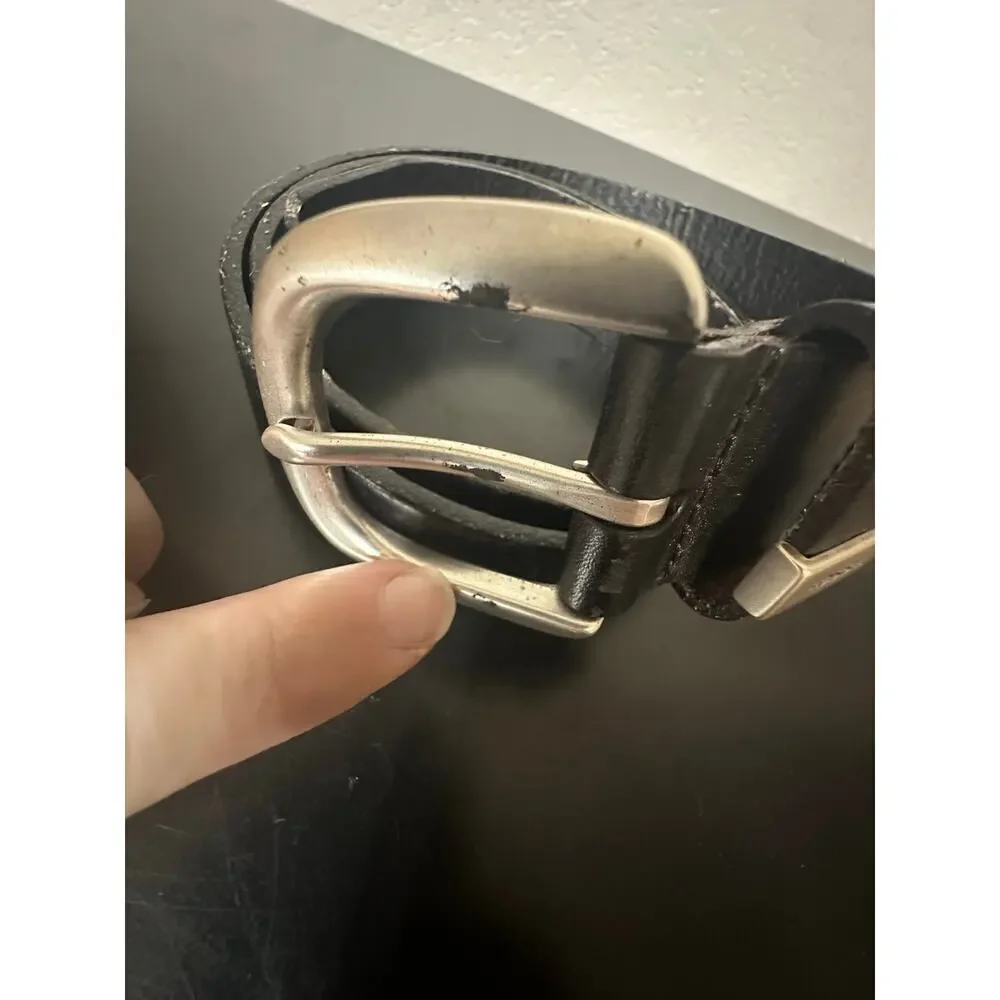 Fossil Black Leather Belt Men XL Silver Buckle Elegant Glam Old Money Preppy